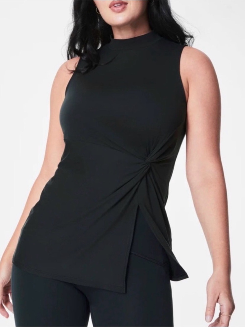 SPANX Black Sleeveless Mock Neck Twist-Front Tank